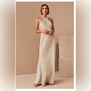 BHLDN Ruby Twist Halter Satin Gown Champagne